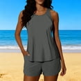 thumbnail image 2 of Wyobmus Women Two Piece Tankini Swimsuit Modest Tankini Swimwear Tummy Control Long Torso Top and High Waisted Boyshorts Bathing Suits Gray, 2 of 7