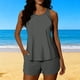 thumbnail image 1 of Tankini para mujer, traje de baño de dos piezas con tirantes, espalda descubierta, color liso, con bloques de color y hombros descubiertos, para mujer, tankini, 2 piezas, 1 of 7