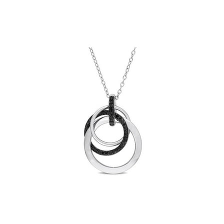 1/5 Carat (Ctw) Black Diamond Circle Pendant Necklace in Sterling Silver with Chain for Women