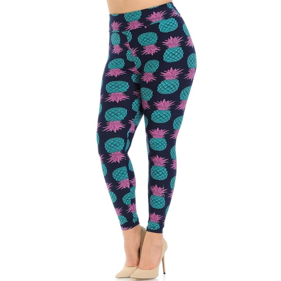 Buttery Soft Teal Pineapple High Waisted Plus Size Leggings - EEVEE (One Size Plus,Teal)