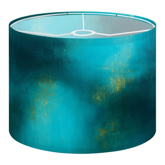 Linen Drum Lampshades Teal foil Turquoise sparkle texture Cyan color marble Blue green metal 13"x13"x10" Light Shade for Table Lamps Floor Lamp Shades Lampshade Replacement Assembly Required