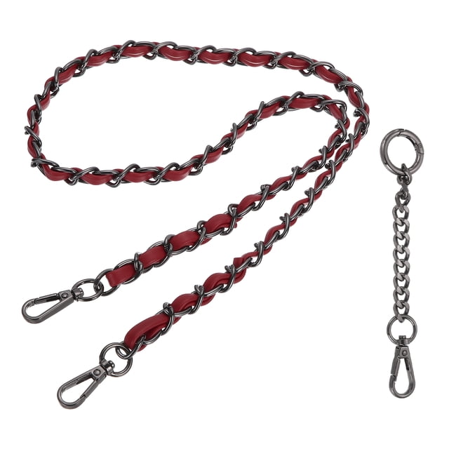 Correa de Cadena Uxcell, 35.43" Correa de Cuero Reemplazo con Cadena Extendida y Hebilla de Metal para Bolso, Rojo Vino (Gancho Negro)