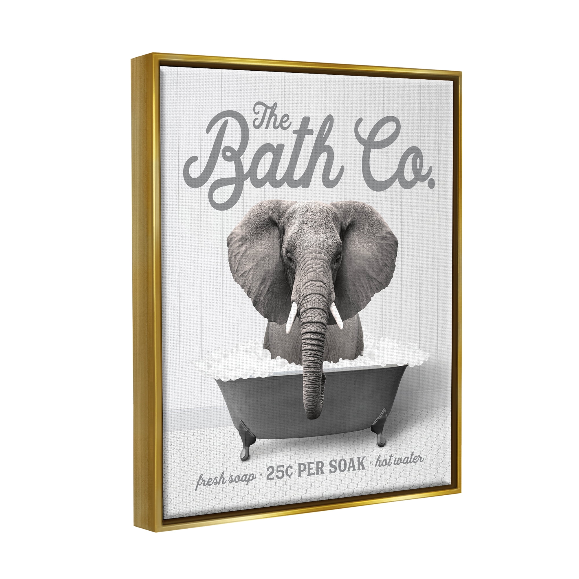 Stupell Industries Bubble Bath Elephant Animals & Insects Painting Gold Floater Framed Art Print Wall Art, 25 x 31