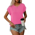 thumbnail image 4 of CALIPESSA Cap Sleeve Ribbed Tops for Women 2024 Fashion Loose Casual T Shirt with Front Pocket Pink M, 4 of 5
