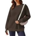 thumbnail image 2 of CheerKidz Women's Thumbhole Crewneck Sweatshirt with Side Pockets Solid Color Long Sleeve No-Hood Comfortable Casual Homewear(Coffee,2XL), 2 of 9