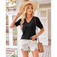 thumbnail image 2 of Arach&Cloz Women's V-Neck Short Sleeve Special Rib Knitted Pattern Casual Tops Sweater Spring Summer 2025, 2 of 6