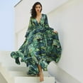 thumbnail image 3 of Robe Maxi Boho Manches Longues Col en V Tunique Ample Robes Caftan Femmes Plage Vacances Robe Longue Robes d'Été Grande Taille, 3 of 4