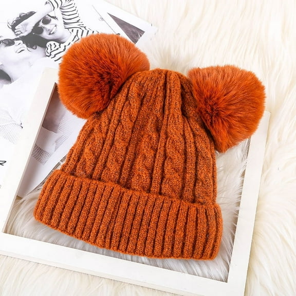 New Warm Knitted Women's Hat Striped Winter Hats for Men Double Fur Pompom Wool Beanies Thick Skullies Cap faux Pompom Hat Femme (color 3)