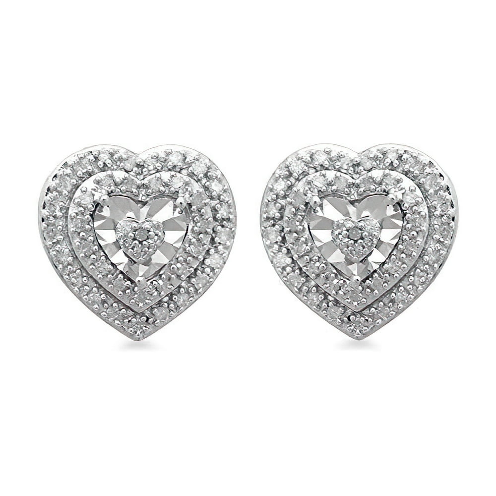 Jewelili Sterling Silver 1/4 Cttw Natural White Diamond Double Halo