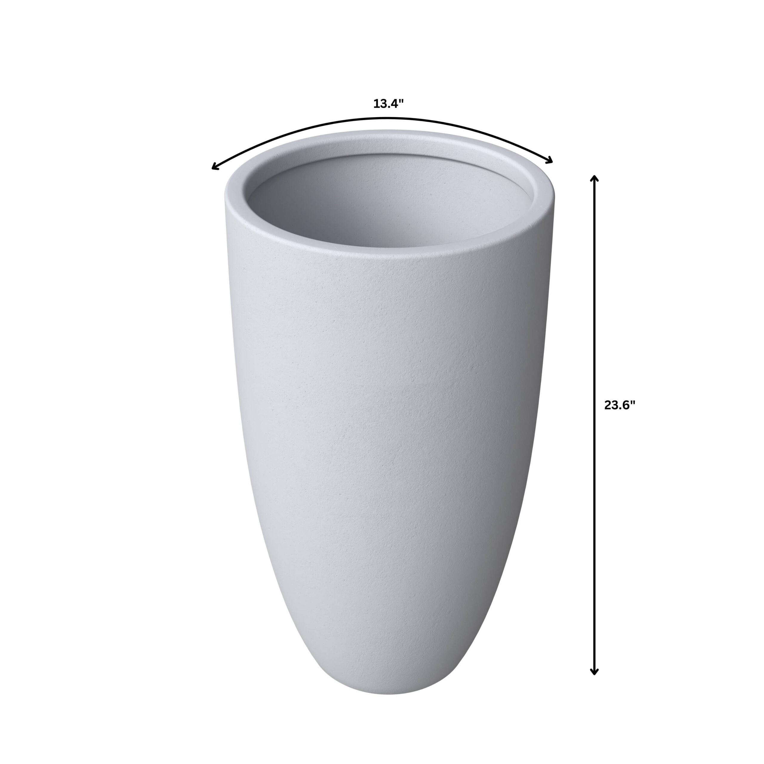 LeisureMod Crete Mid-Century Modern Fiberstone and Clay Planter - Tapered Round Plant Pot with Drainage Holes for Indoor and Outdoor Home (Aged Concrete, 24" Height)