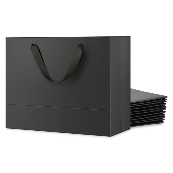 PKGSMART 12 Pack Gift Bags, 13x5x10 inches, Large Black Gift Bags with Handles for Birthday, Wedding