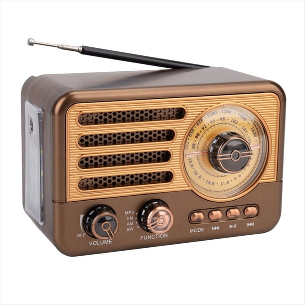 Radio Retro Portátil con Altavoz Bluetooth Vintage, Receptor de Radio FM/AM con Linterna LED, Compatible con Tarjeta TF, USB, Reproducción AUX