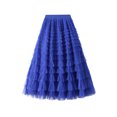 thumbnail image 2 of Women's Long Skirt Multilayer Mesh Pleated High Waist High Stretch Elegant Solid Color Cake Skirt, 2 of 9
