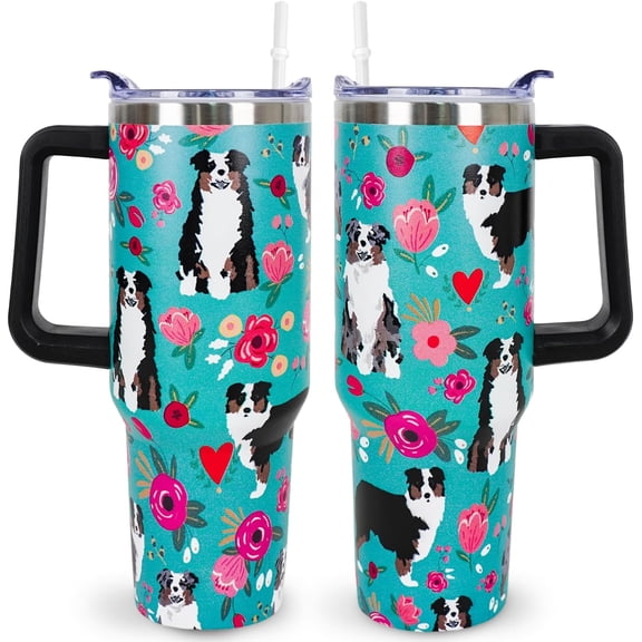 Australian Shepherd Tumbler 40oz - Insulated Travel Mug & Water Bottle, Stainless Steel with Lid & Straw - Cute Dog Gift for Women Dog Lovers
