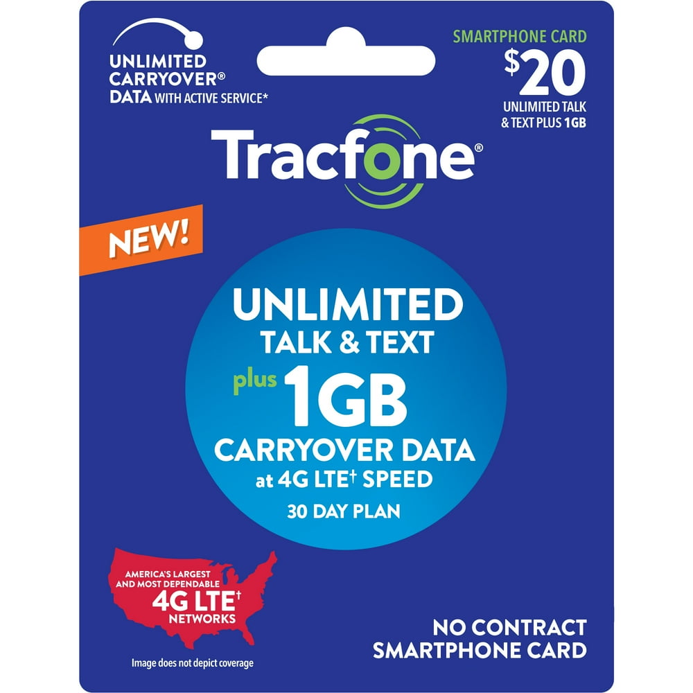 Tracfone 20 Smartphone Unlimited Talk & Text 30Day Prepaid Plan (1GB