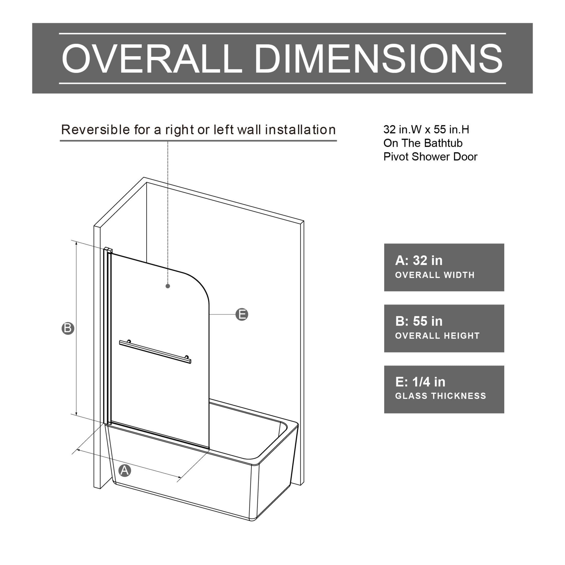 Noble House 32" x 55" Bathtub Shower Door, Bohemian Pattern Tempered Glass with Stainless Steel Handle, Matt Black