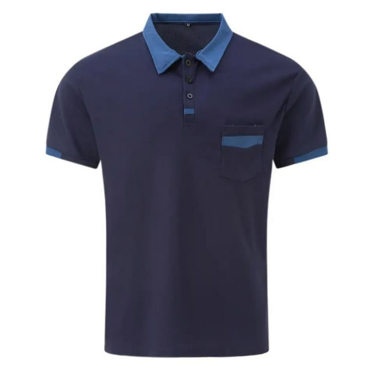 NoxwB Mens's Tops Blouse Contrast Collar Lapel Neck Solid Summer Casual  Short Sleeve Fashion Henley Shirts Navy XXXL 