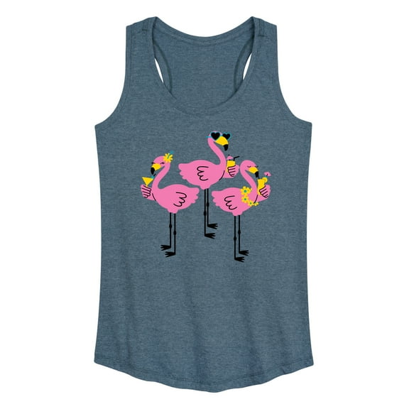 Instant Message - Three Flamingos Drinking - Women's Racerback Tank Top