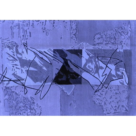 Ahgly Company Machine Washable Indoor Rectangle Abstract Blue Modern Area Rugs, 8' x 10'
