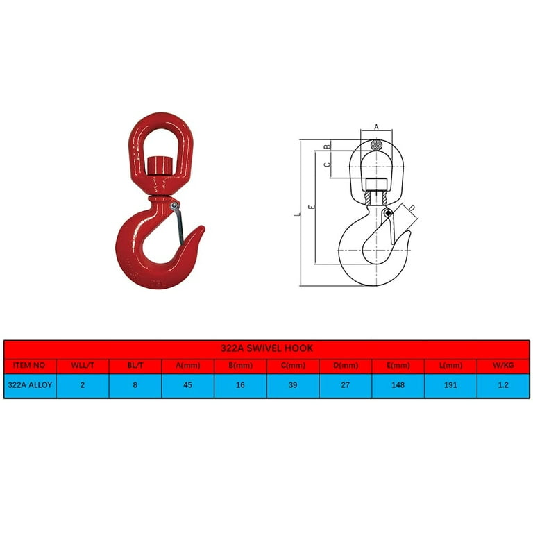 2Ton Slip Hooks Swivel Lifting Hook with Safety Latch,360 Degree Alloy  Steel Rotating Self-Locking Grab Hook ，Heavy Duty for 2Ton Working Load  Limit Chain Hook for Lifting Port Transportation and More 