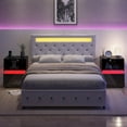 thumbnail image 2 of ANPOO LED Nightstand Set of 2 with Charging Station & Power Outlets , Black Nightstand with Drawer & Open Storage, Modern High Gloss End Table Set of 2 for Bedroom Living Room(Black), 2 of 8