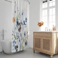 thumbnail image 2 of Cortina de ducha floral, cortinas de baño con flores azules y verdes, cortina de baño con plantas silvestres de primavera y naranja con 12 ganchos, 183 x 183 cm, tela impermeable, 2 of 6