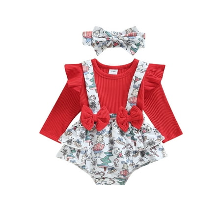 

Infant Baby Girl Spring Autumn Jumpsuit Ribbed Flora Print Patchwork Ruffled Long Sleeve Romper Dress + Bow Headband