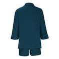 thumbnail image 5 of Dazajoo Women Casual 2 Piece Outfits Cotton Linen Set Long Sleeve Shirt Tops Matching Shorts Sets for Women Summer Solid Color Fashion Loose Outfit Sets for Women,Blue,S, 5 of 6