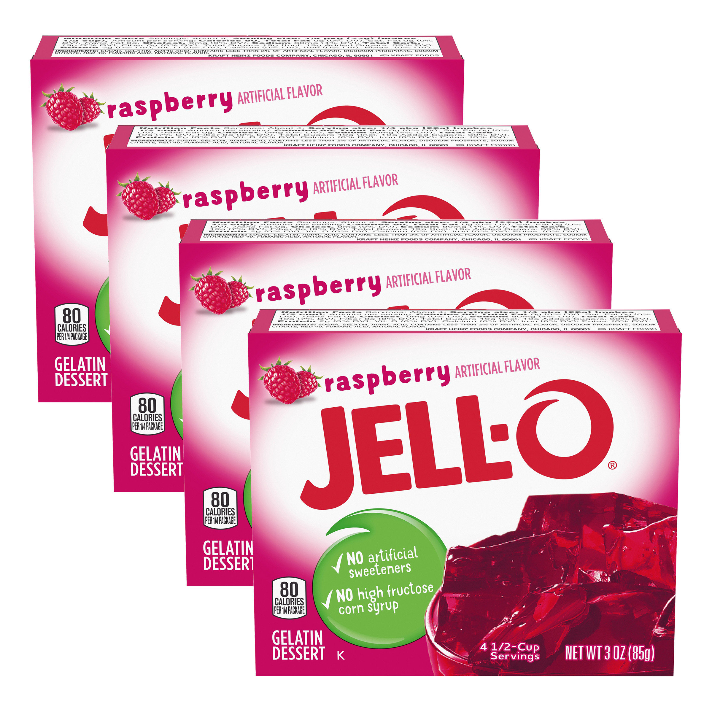 JellO Raspberry Instant Gelatin Mix, 3 oz Box (Pack4)