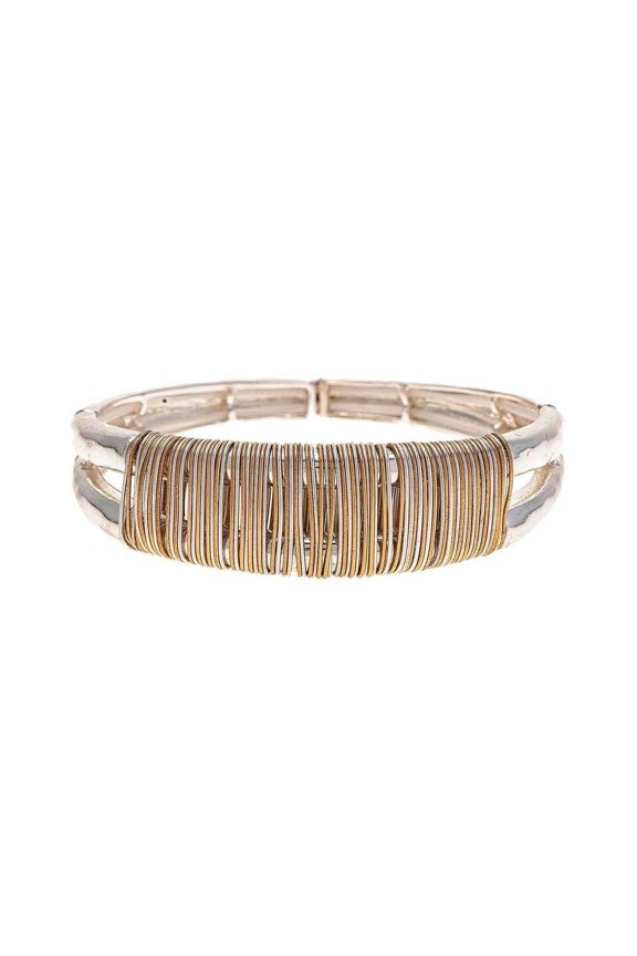 Two Tone Wire Wrap Stretch Hinge Cuff Bracelet