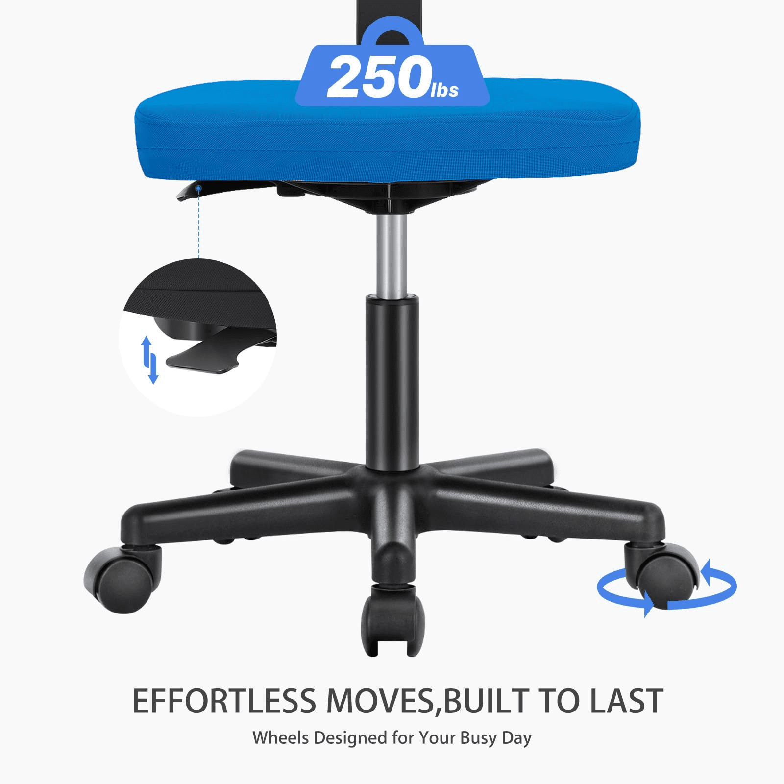 Kelno Small Desk Chair with Wheels Armless Low-Back Office Chair Ergonomic Adjustable Computer Desk Chair with Lumbar Support,Blue
