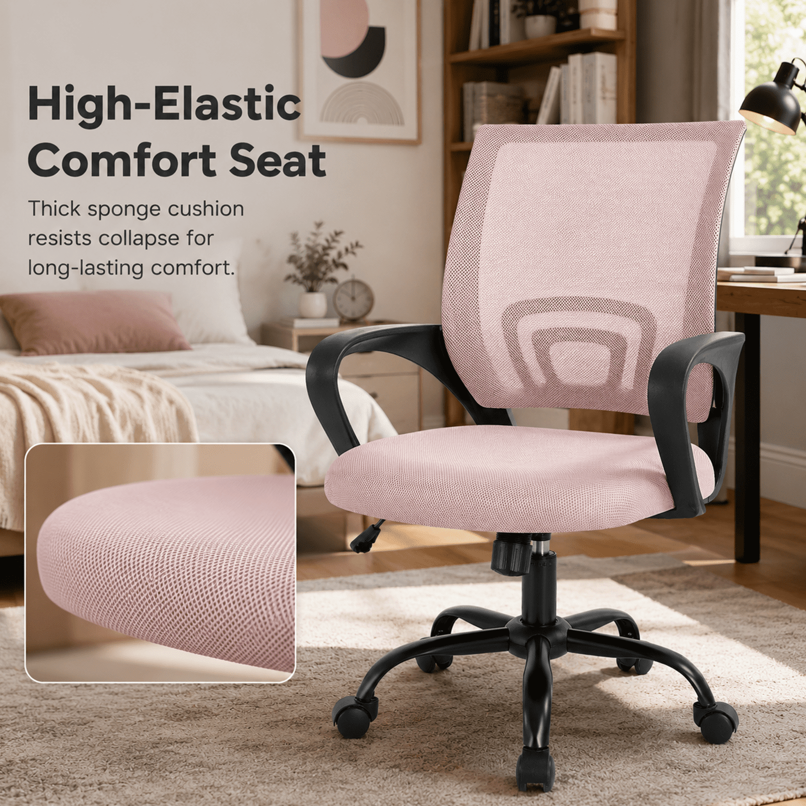 Alvantor 2 Set Office Chair, Ergonomic Mesh Desk Chair with Lumbar Support and Fixed Armrests, Adjustable Height & 360° Swivel, 250lbs