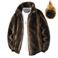 thumbnail image 2 of Lovzfmll Men's Faux Fur Jacket, Plush Pile Coat, Full Zip with Pockets, Stand Collar Soft Winter Coat, Warm Outerwear, 2 of 9