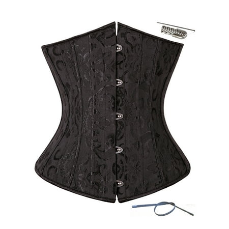 

DODOING 10.6 24 Spiral Steel Boned Satin Waist Training Brocade Corset Plus Size S-6XL Black/ White