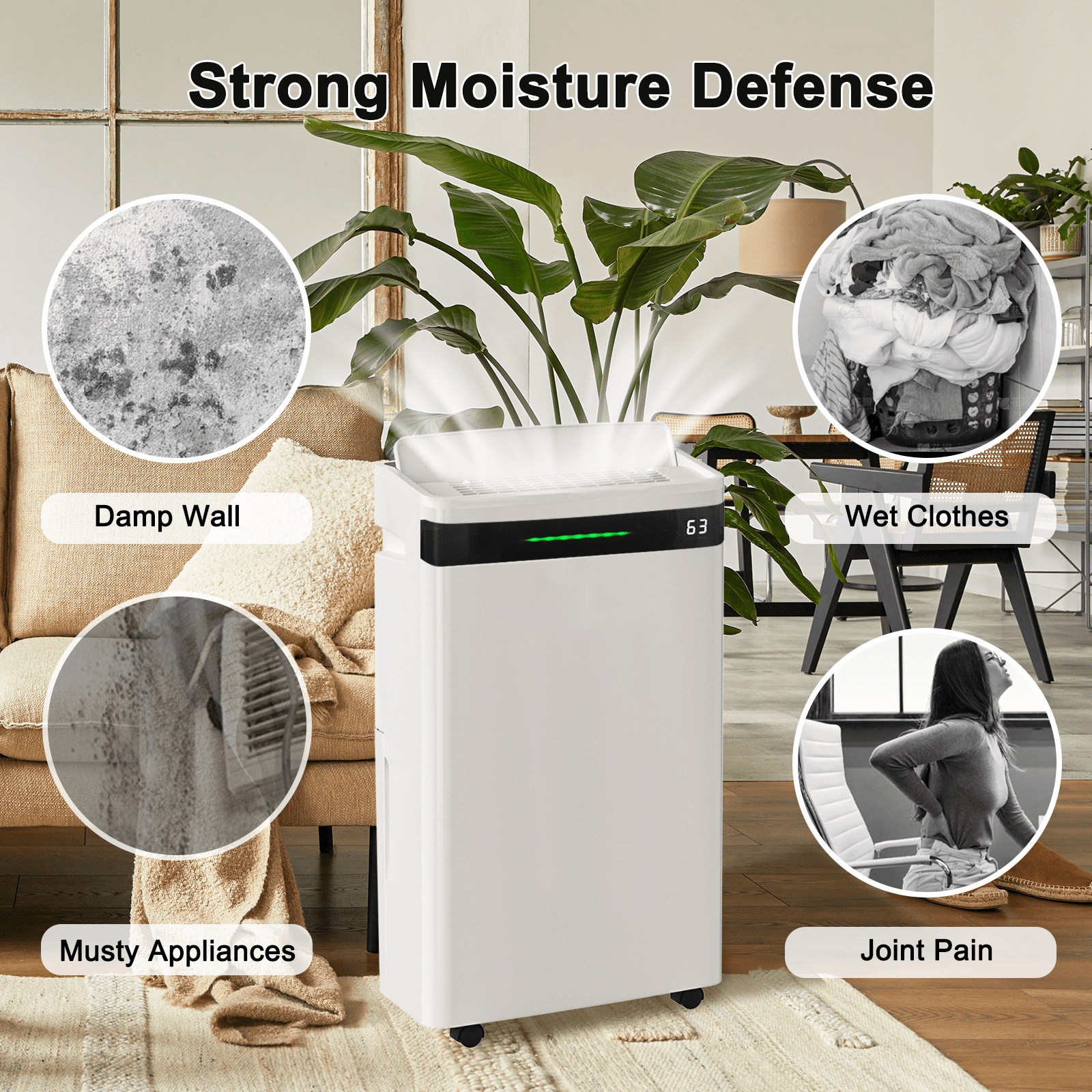 Rocyis 22 Pints (DOE) Dehumidifier for Home With a 1.45 gallon(5.5 L) water tank, Auto Drain or Manual Drainage ,  for 500 sq. ft. (MAX 70Pint at 95°F, 90%RH)