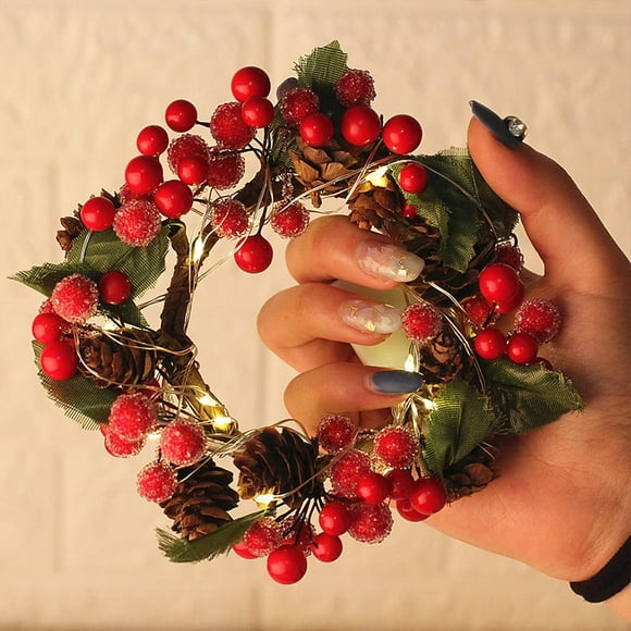 10cm Large Super Thick Prelit Christmas Wreath Realistic Feel with Warm Lights Timer Pine Cone Red Berries Double Frame Battery Operated WreChristmas Wreath Decorations -Pine Wreath with Vintage Char