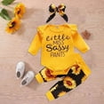 thumbnail image 2 of TOWED22 Newborn Baby Girl Fall Winter Outfits 3 Pieces Clothes Set Long Sleeve Crew Neck Cute Bodysuit Romper Bow Pants Headband Jumpsuit Set(Light Yellow,6-12 M), 2 of 4