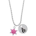 thumbnail image 1 of Delight Jewelry Hot Pink Snowflake with Hot Pink Crystal Silvertone Script Initial Disc - & - Charm Necklace, 20"+3", 1 of 4