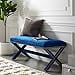 thumbnail image 3 of Modway Rivet Contemporary Modern Upholstered Velvet X-Base Accent Bench With Nailhead Trim In Navy, 3 of 4
