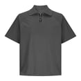 thumbnail image 3 of Mifsaly Mens Quarter Zip Shirts Ribbed Knit Short Sleeve Collar tops Casual Athletic Fit Lightweight Breathable Work Office Pullover Tees Gray,L, 3 of 5