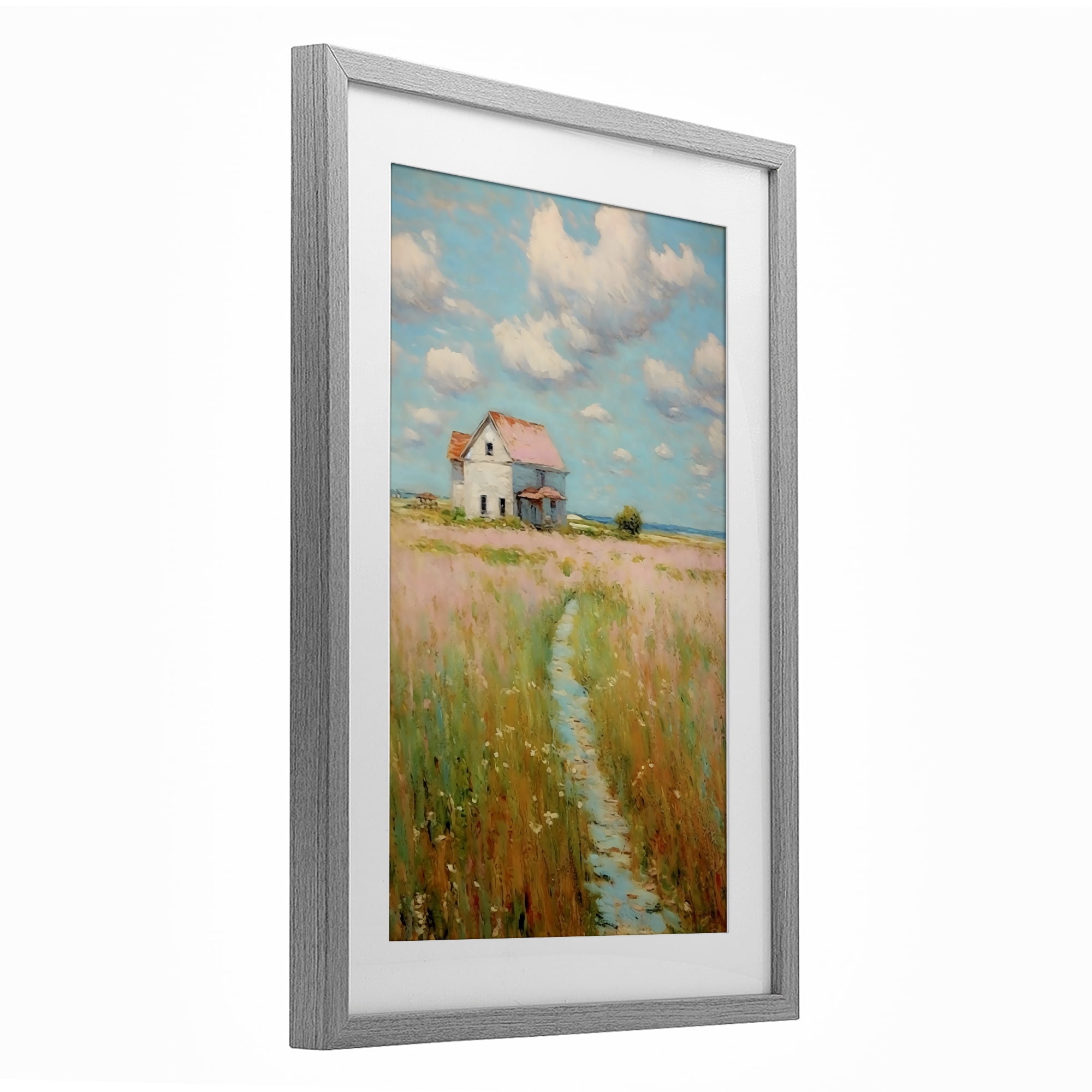 Stupell Industries House in Field of Flowers Gray Framed Print Under Glass, design by Creative Studio