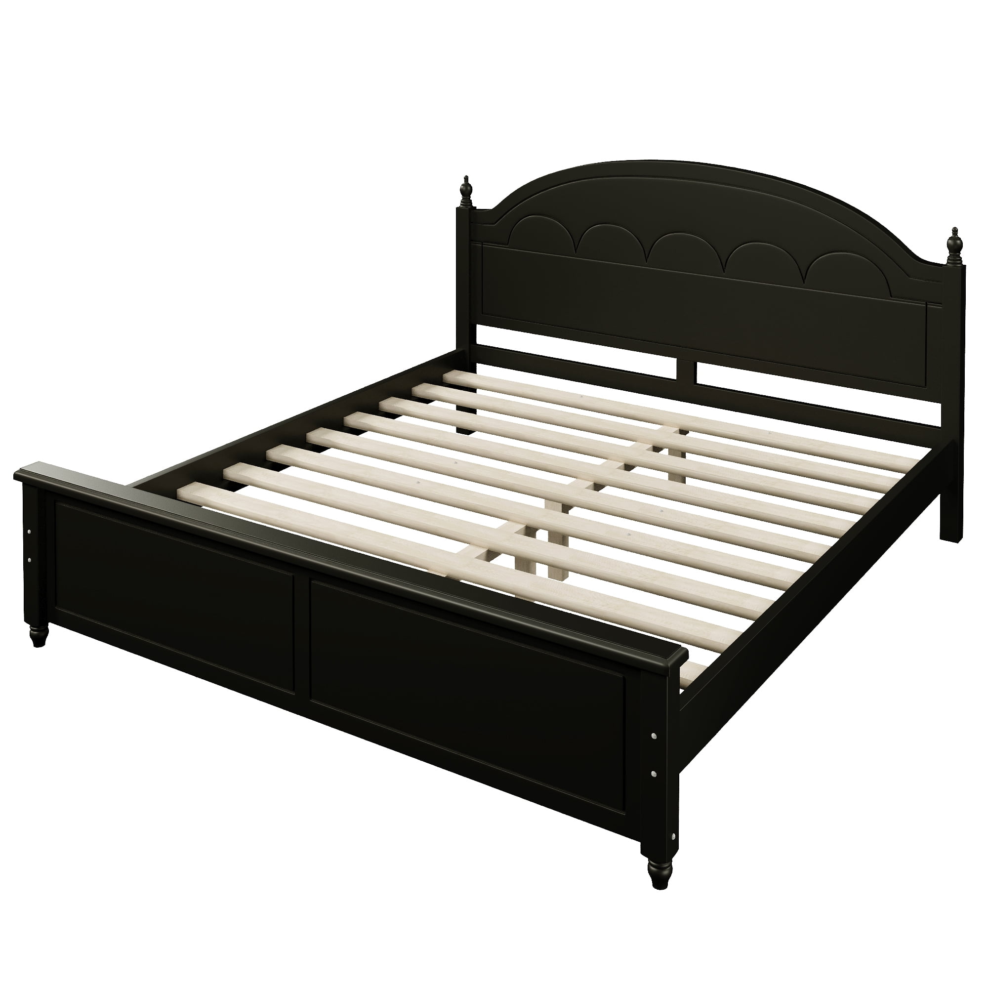 Alvantor King Bed Frame, Wooden Bed with Arched Headboard Classic Design, Black