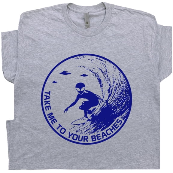 Alien Surfing T Shirt Cool UFO Surfer Shirts Vintage Funny Graphic Tee for Men Women Teen Retro Surf Hawai Maui Surfboard