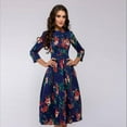 thumbnail image 2 of Robe de Printemps pour Femmes à Imprimé Floral, Taille Haute, Col Vintage, Robe Ligne A, Robe Midi pour Dames, 2 of 4