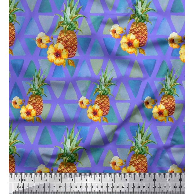 Soimoi Purple Moss Georgette Fabric Triangle & Pine Fruits Print Sewing Fabric Yard 42 Inch Wide