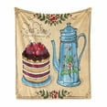 thumbnail image 1 of Tea Soft Flannel Fleece Throw Blanket, Tea Time Secret of Cosiness Words with Berry Cake and Pot Brunch Theme Vintage Style, Cozy Plush for Indoor and Outdoor Use, 70" x 90", Multicolor, by Ambesonne, 1 of 6