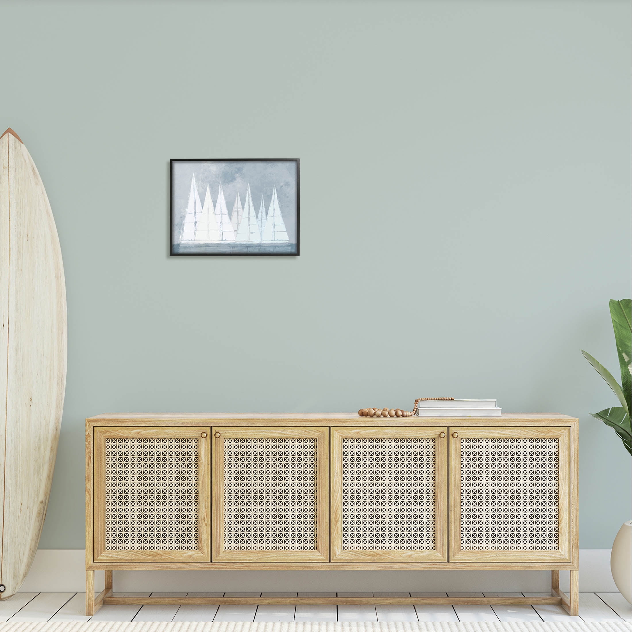 Modern Geometric Sailboats Floating Transportation Painting Black Framed Art Print Wall Art