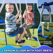 Sportspower Albany Metal Swing Set with 2 Person Glider Swing, 2 Adjustable Sling Swing Seats, 5 Double Wall Slide , Bonus Anchor Kit, Great for Kids 3-8