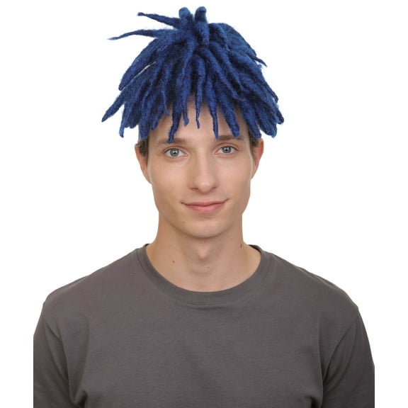 HPO Adult Men’s American Rapper Dark Blue Dreadlock Updo Wig, Non-flammable Synthetic Fiber Wig