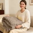 thumbnail image 2 of Thickened Bunny Throw Blanket for Home and Travel - Soft Polyester Cozy Rabbit Knit Comforter for Living Room Bed, 2 of 4